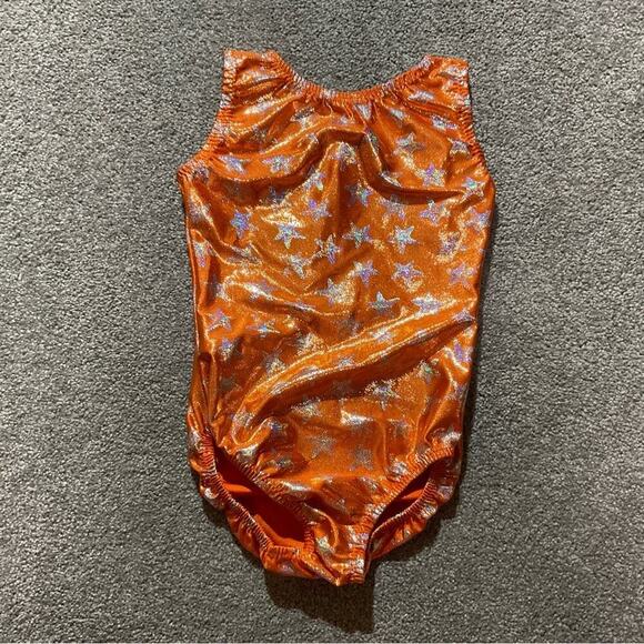 Gymnastics Leotard Orange and Silver Stars Child Medium - Picture 2 of 6